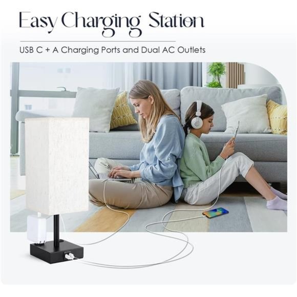 Touch Control Table Lamps Set of 2 - Nightstand Lamp for Bedroom with USB Port - Picture 5 of 7